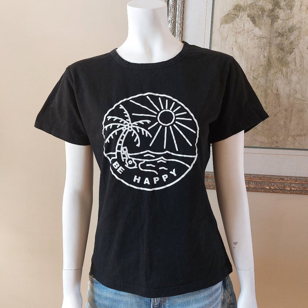 "Be Happy" Black & White 100% Cotton T-shirt